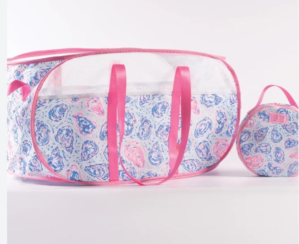 Simply Southern Oyster Print Collapsible Trunk Bag Pink Blue NWT